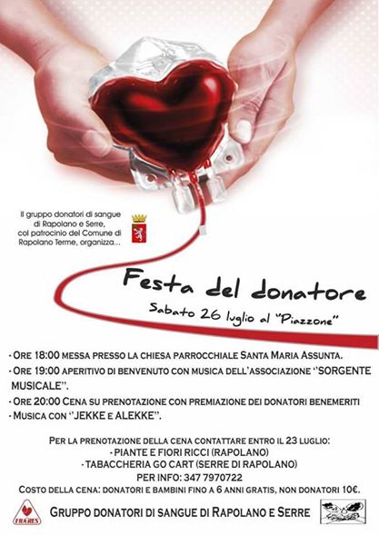 Cena e divertimenti in Piazza della Repubblica con la Festa del Donatore