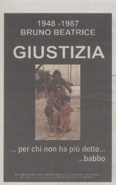 Nera per Giustizia. La famiglia di Bruno Beatrice compra una pagina di giornale