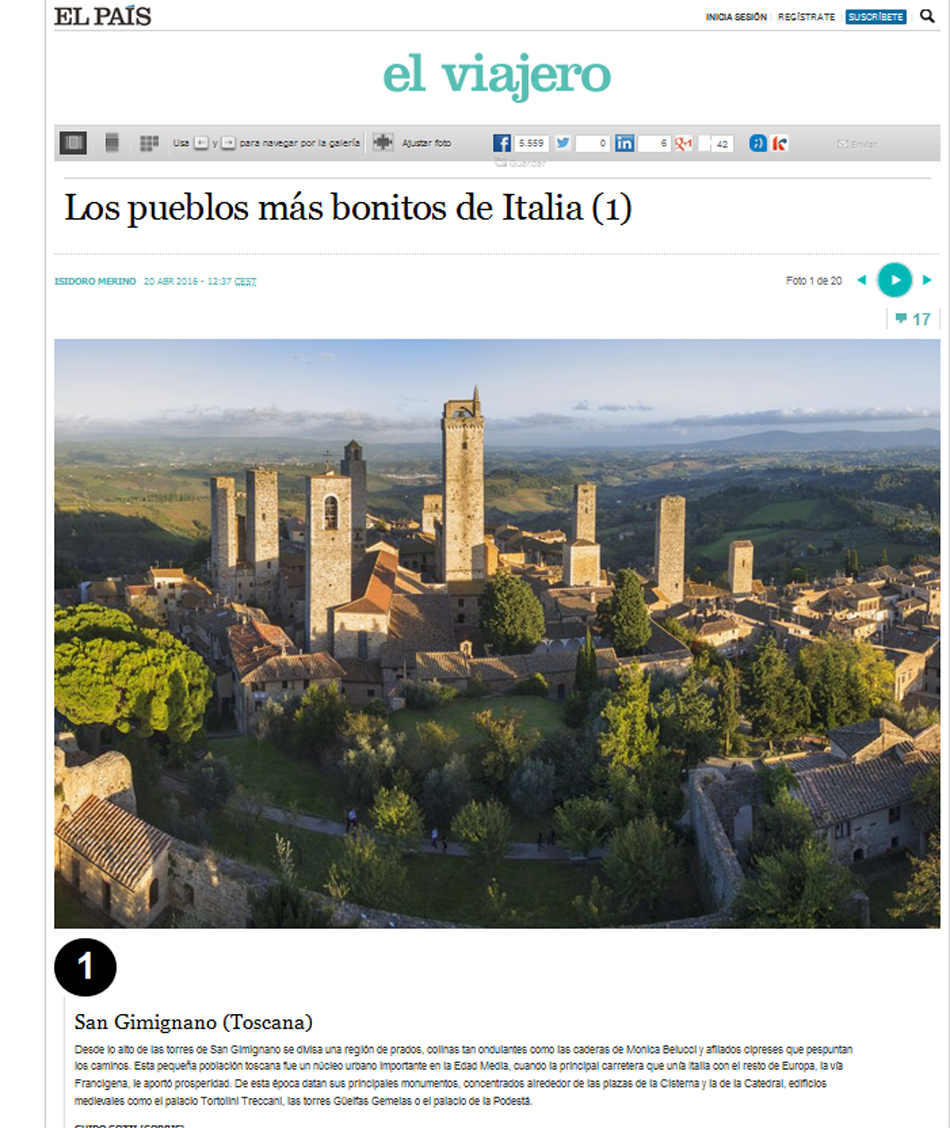 Visitatori spagnoli incoronano San Gimignano borgo più bello d’Italia, El Pais pubblica la classifica