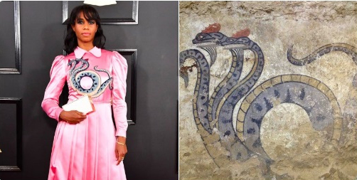 Plagio o pubblicità. Sarteano, il serpente dalla tomba etrusca ai Grammy Awords sui vestiti Gucci