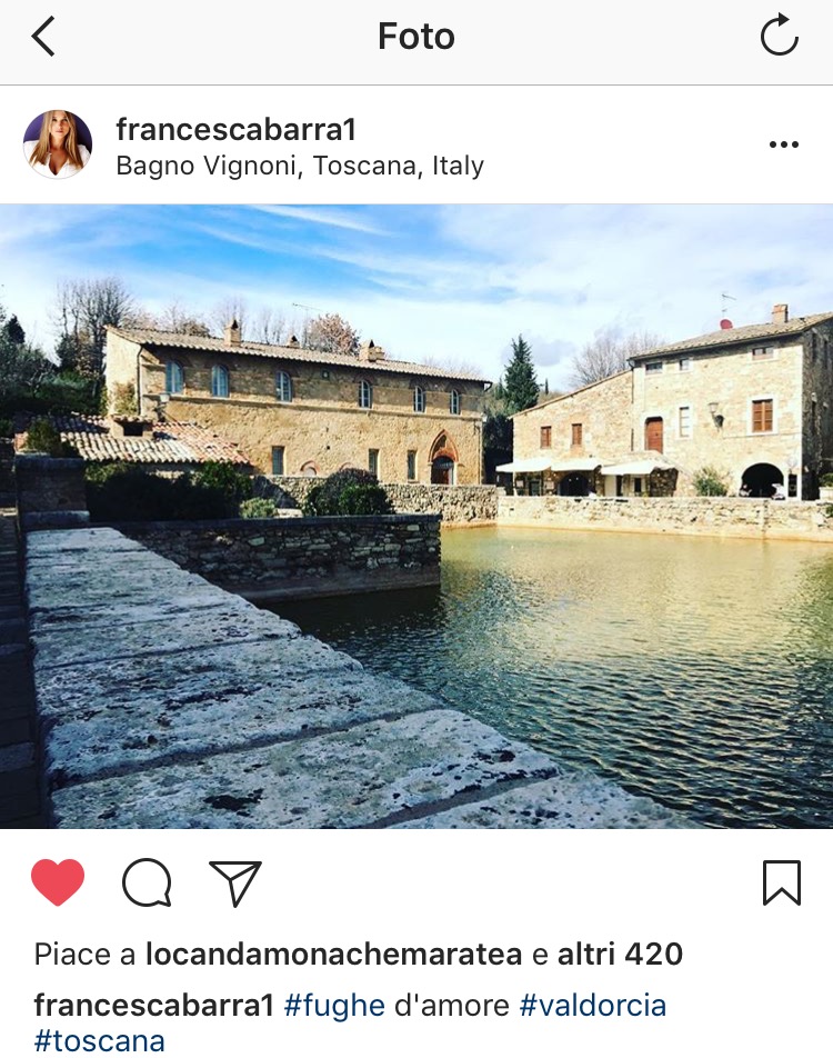 Fuga d’amore per due. Francesca Barra e Claudio Santamaria, week end romantico a Bagno Vignoni