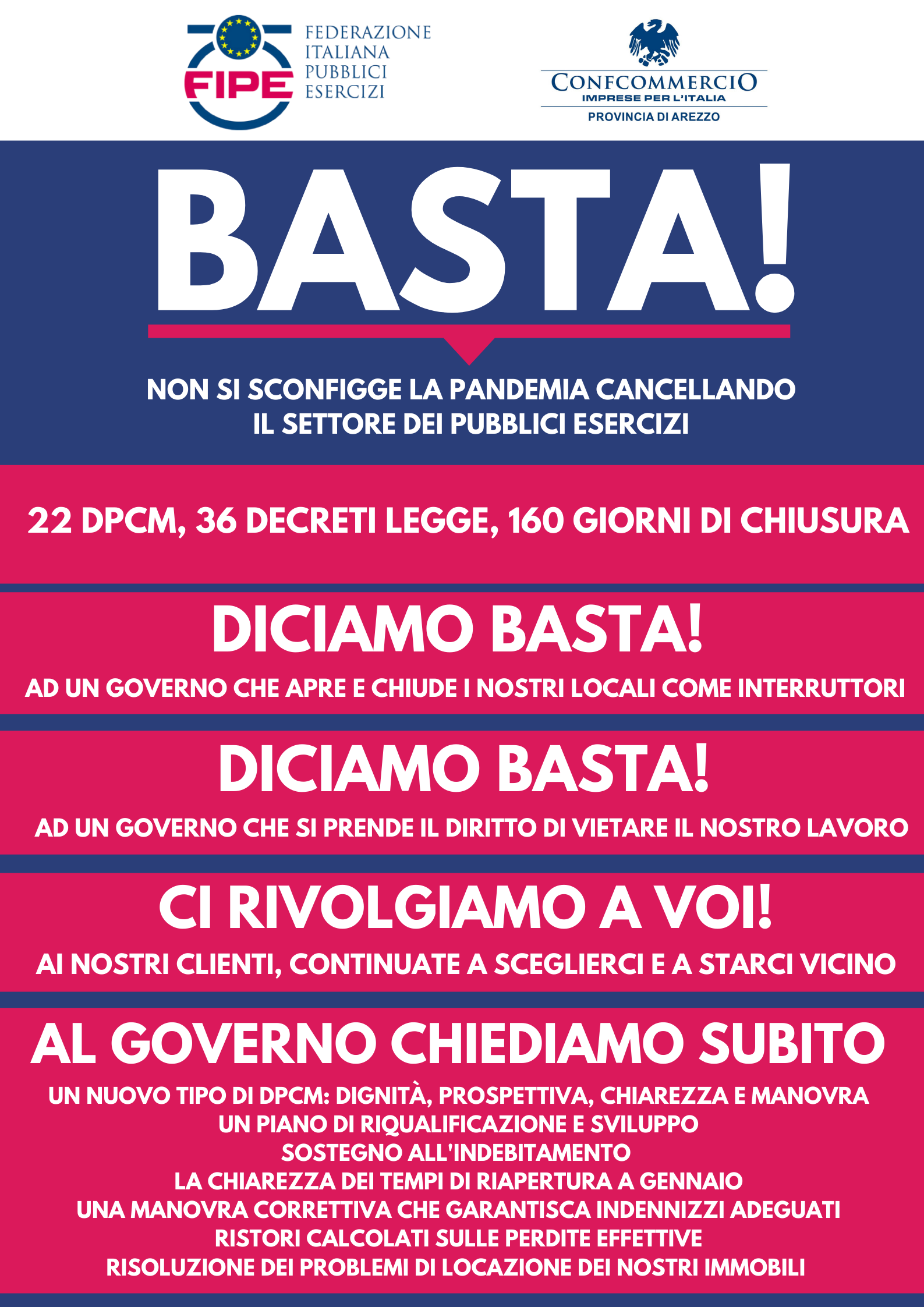 Protesta di Natale. “Basta!”, cartelli nei locali di Arezzo e provincia. Esercenti esasperati verso il Governo