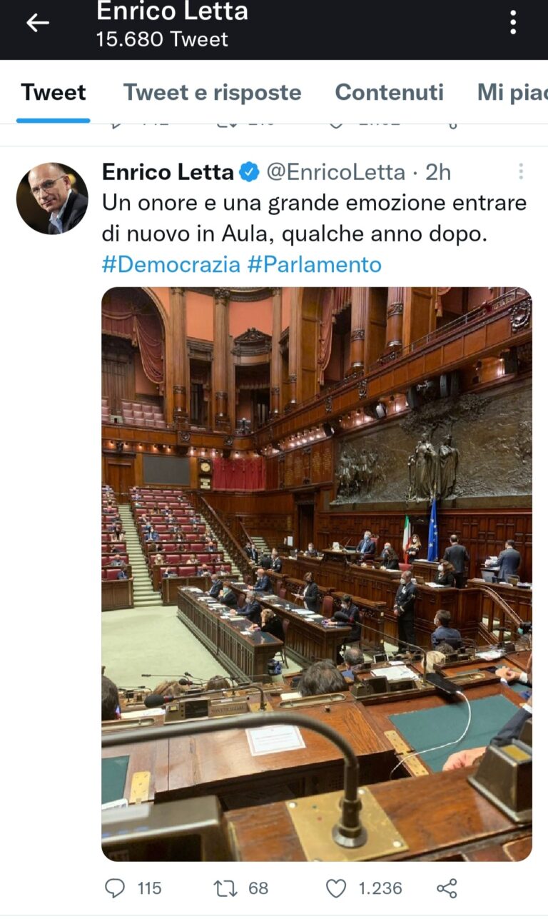 Enrico Letta torna alla Camera, «Un onore e una grande emozione»