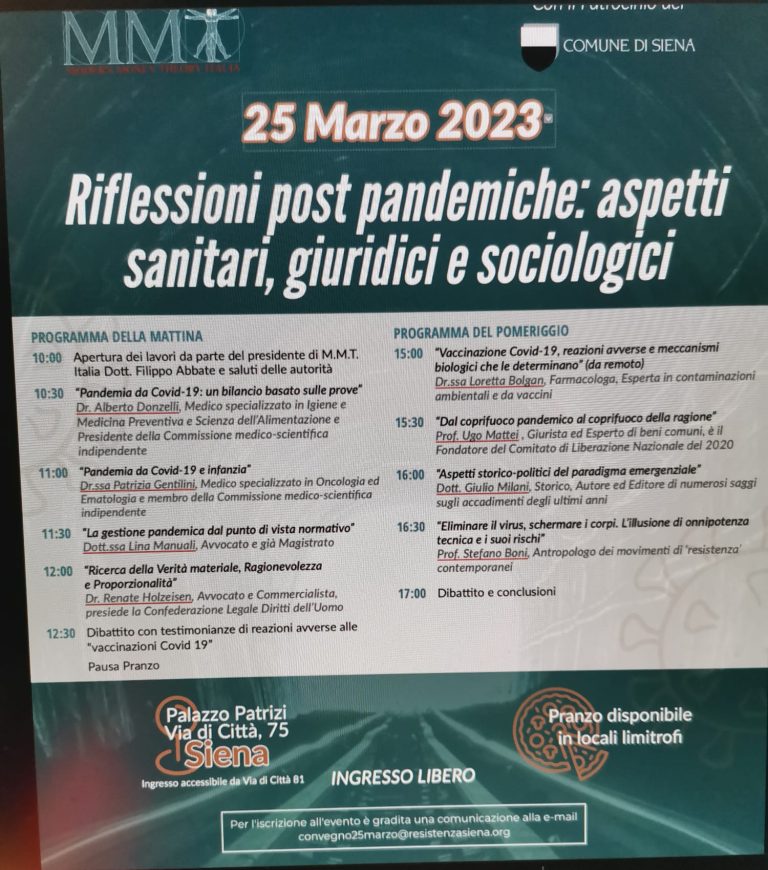 Siena, patrocinio comunale per l’incontro no-vax. L’ex sindaco Valentini: “Lo ritiri”