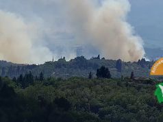 Incendio boschivo a Certaldo. In azione tre elicotteri e mezzi da terra
