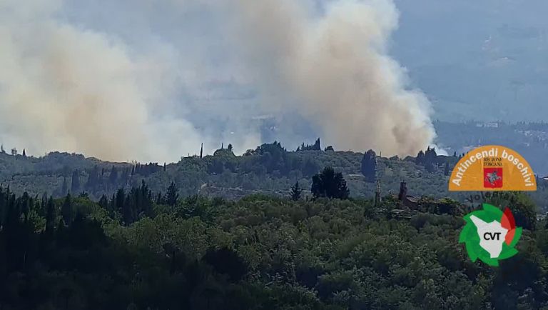 Incendio boschivo a Certaldo. In azione tre elicotteri e mezzi da terra